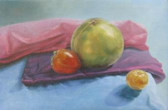 Gwen Gugell Painting Fruit on Dupion  Still Life i